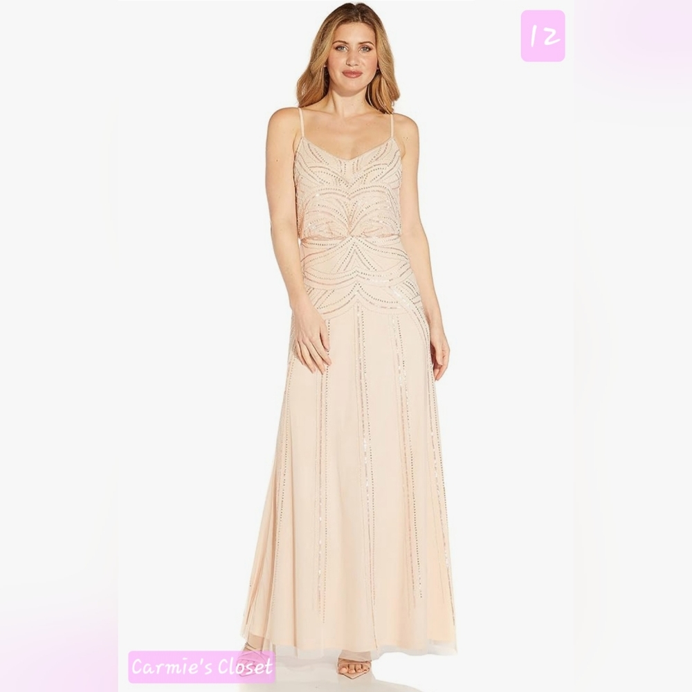 🔥NWT🔥OBO🔥 🔵 Adrianna Papell Women's Beaded Blouson Long Dress 12
